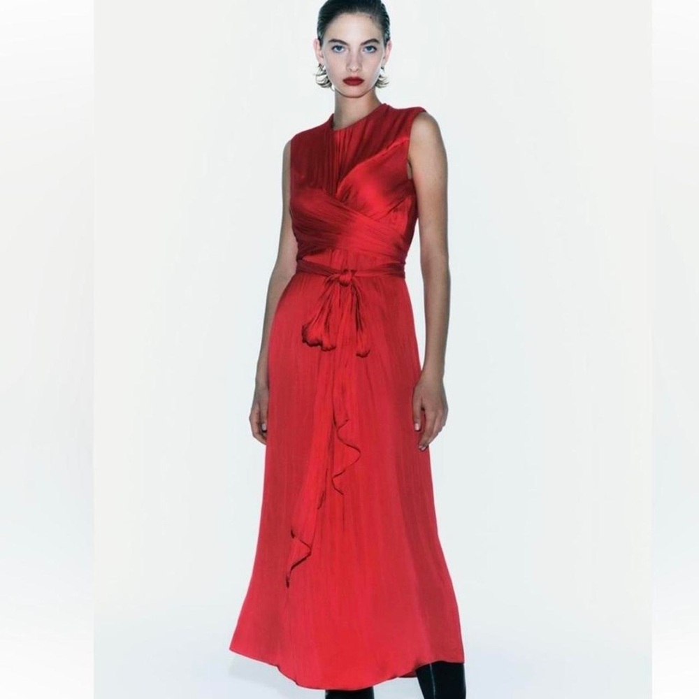 ZARA RED SATIN EFFECT DRESS ZW COLLECTION MAXI MIDI. Size S